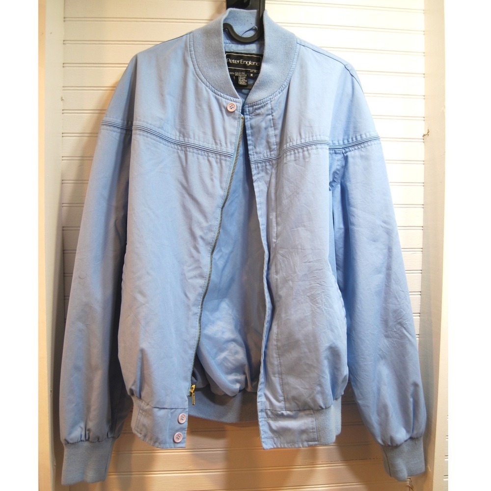 Vintage Peter England Windbreaker Men's Medium Jacket Blue Full Zip 80s